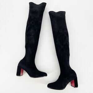 Christian Louboutin Stretchadoxa Black Over the Knee Block Heel Boots EU 37